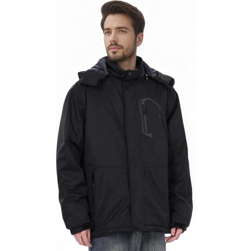 Men's Waterproof Ski Winter Jacket with Detachable Hood, (L), Warm Windproof - Picture 5 of 5